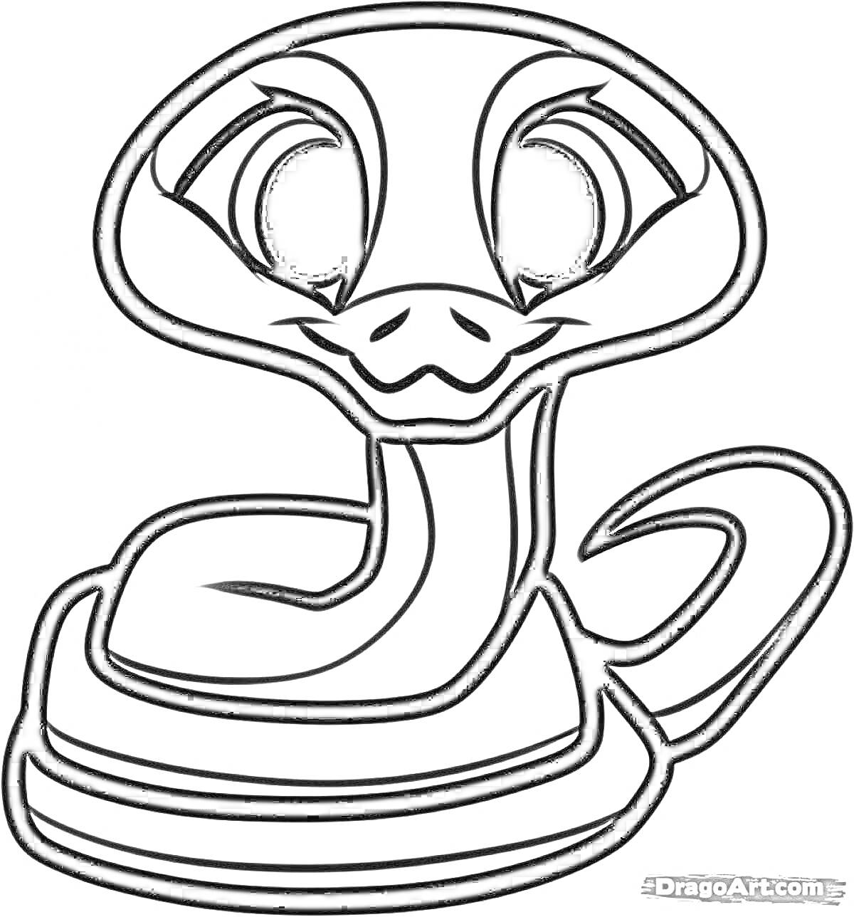 На раскраске изображено: Змея, Милый, Большие глаза, Для детей