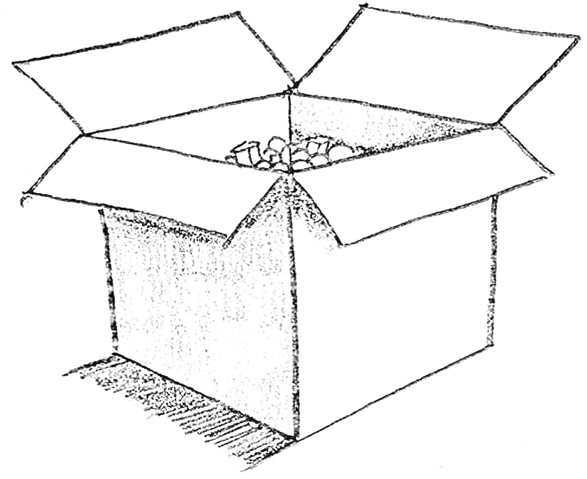 Раскраска Открытая коробка с упаковочным материалом внутри