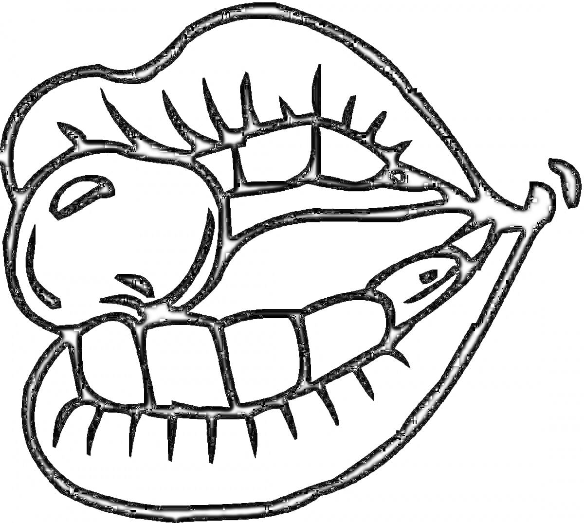 Раскраска Губы с чупа-чупсом и зубами