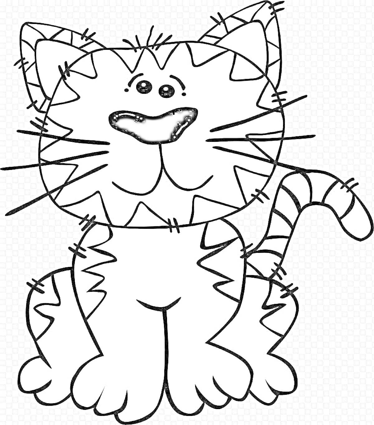 Раскраска Контурное изображение сидящего кота с полосками и милой мордочкой
