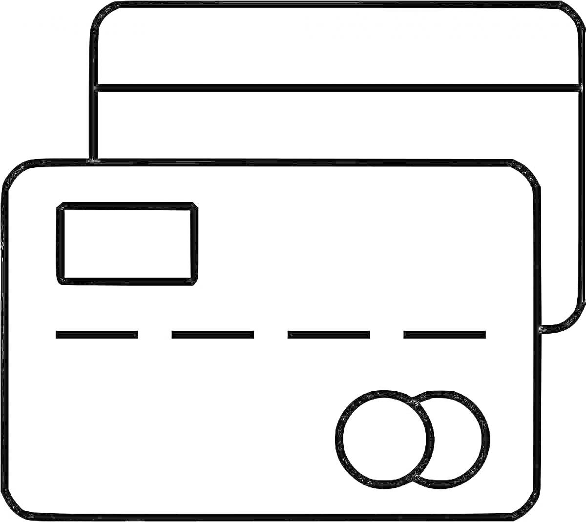 Раскраска Две банковские карты, одна с полосой и другая с чипом и кругами