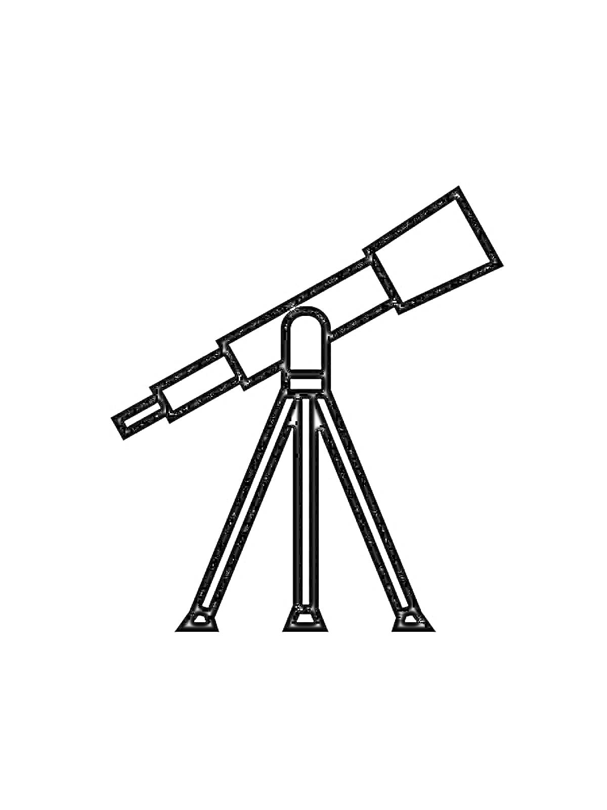На раскраске изображено: Телескоп, Штатив, Астрономия, Наблюдение, Космос