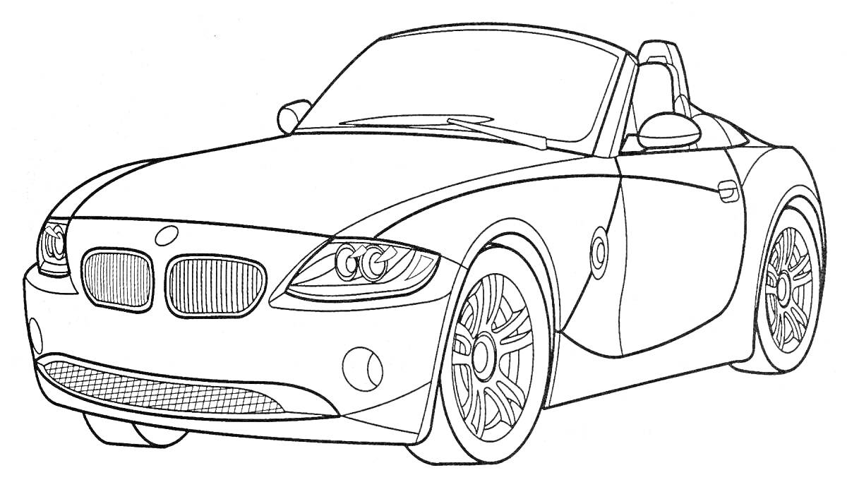 Раскраска Спортивный кабриолет с открытым верхом и боковыми зеркалами