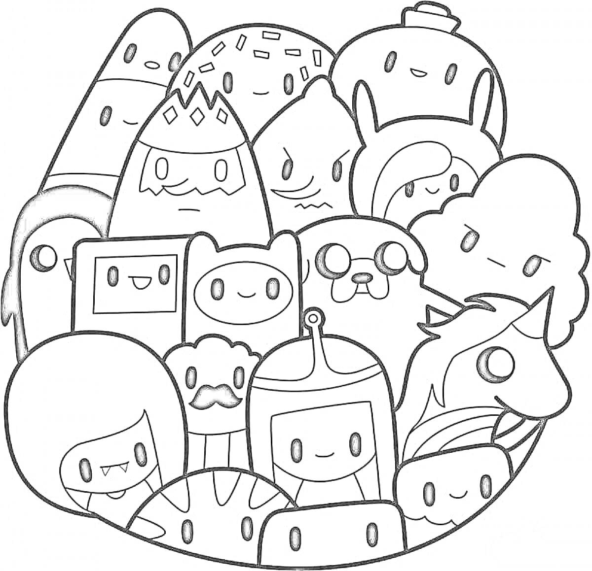 Раскраска Персонажи кавай в стиле Adventure Time