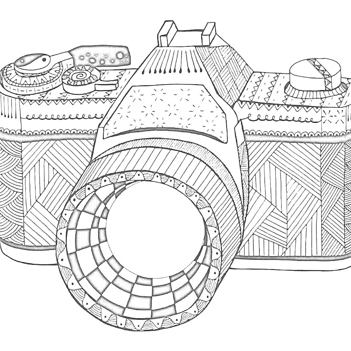 Раскраска Ретро-фотокамера с рисунками и узорами