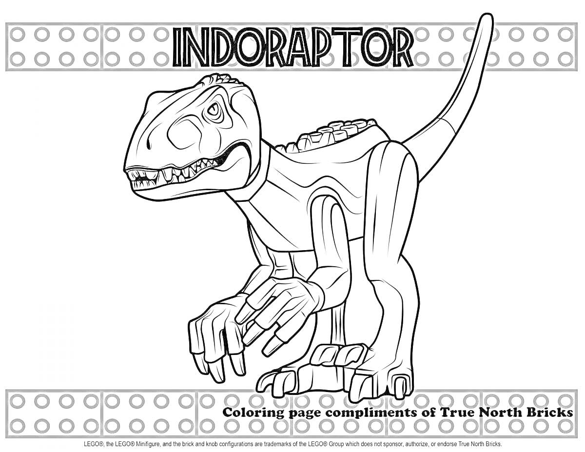 Раскраска Индораптор на фоне декоративных рамок