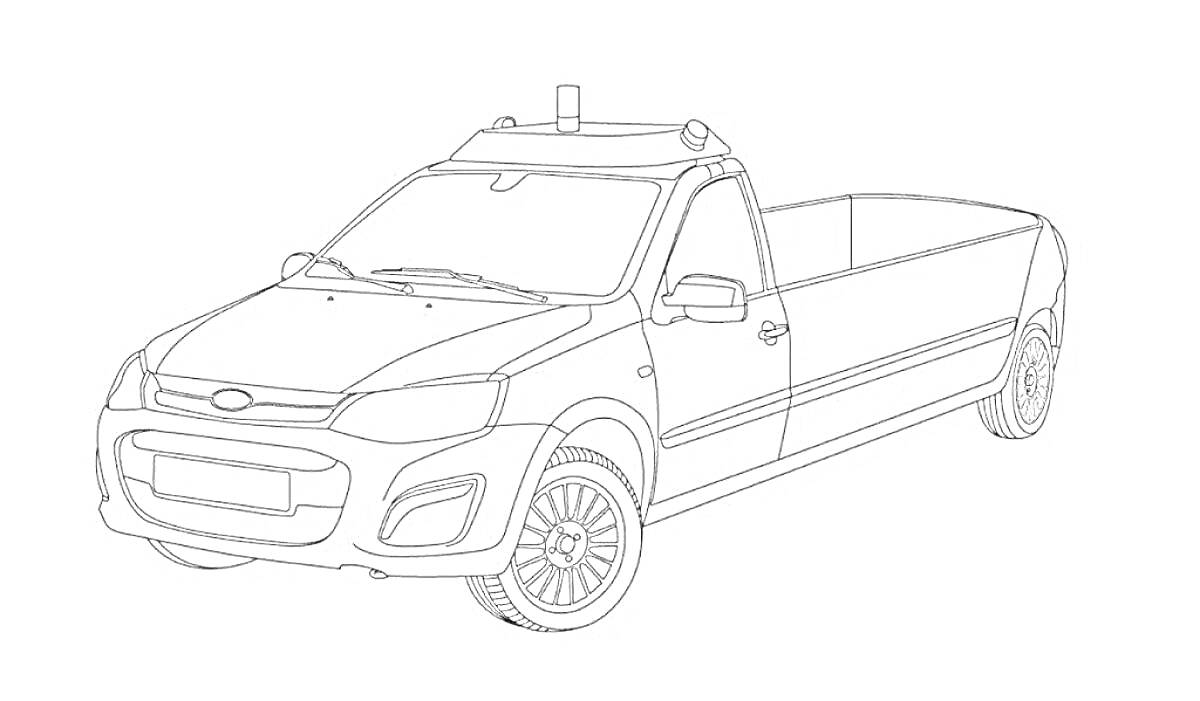 Раскраска Лада Гранта с кузовом на колесах, передний вид, контур