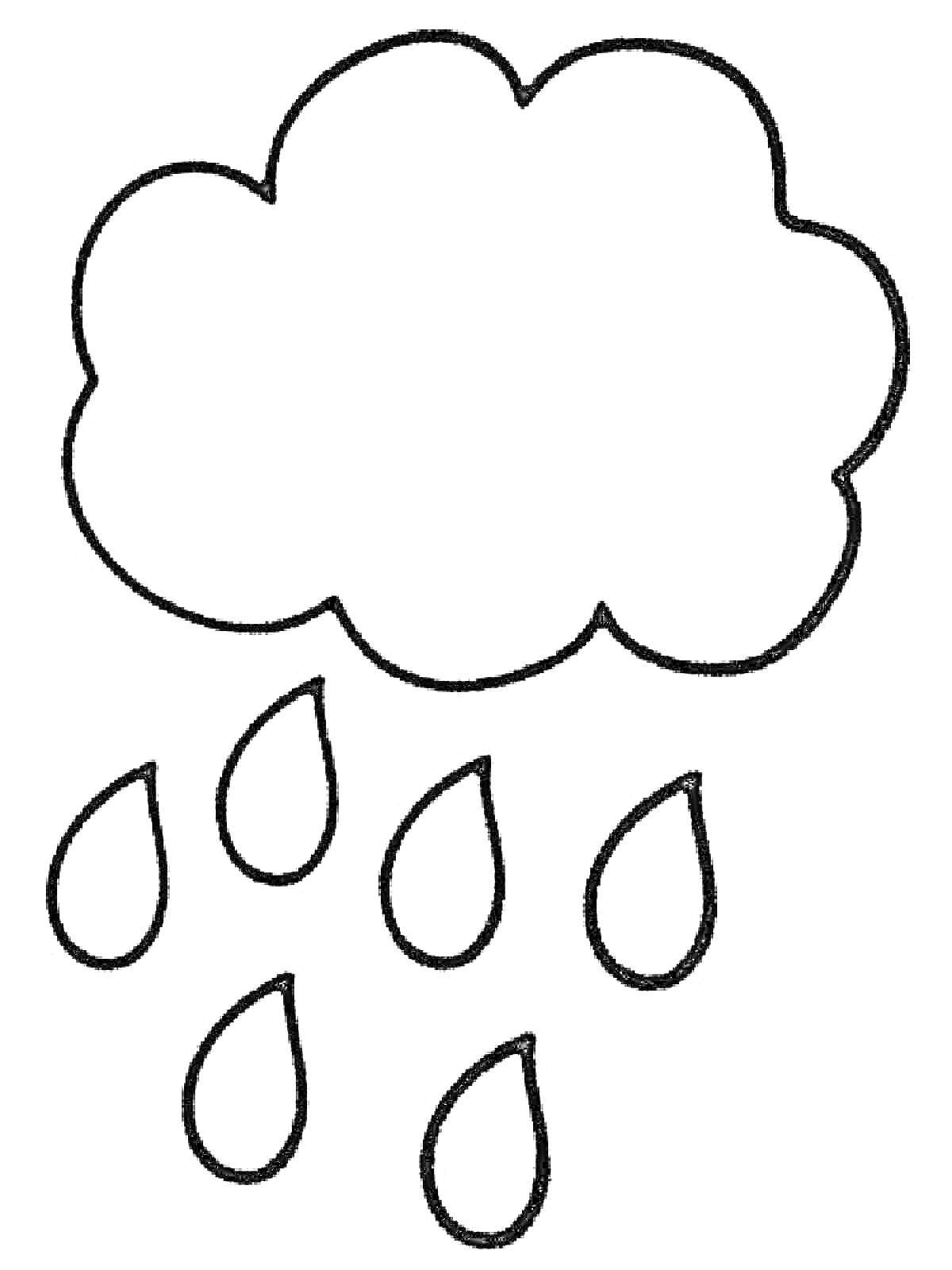 На раскраске изображено: Дождь, Капли, Природа, Облака, Контурные рисунки