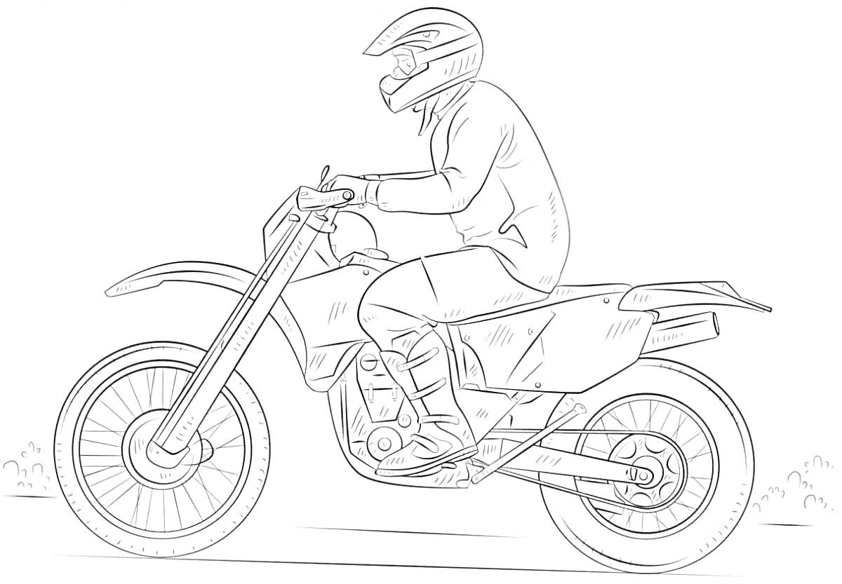 На раскраске изображено: Мотоцикл, Мотоциклист, Дороги, Защита, Спорт