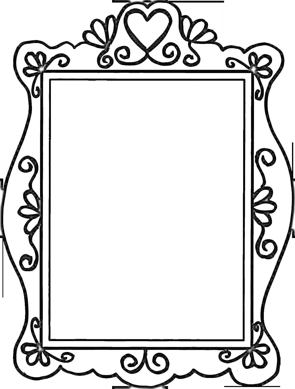 Раскраска Зеркало с витиеватыми узорами и декоративными элементами