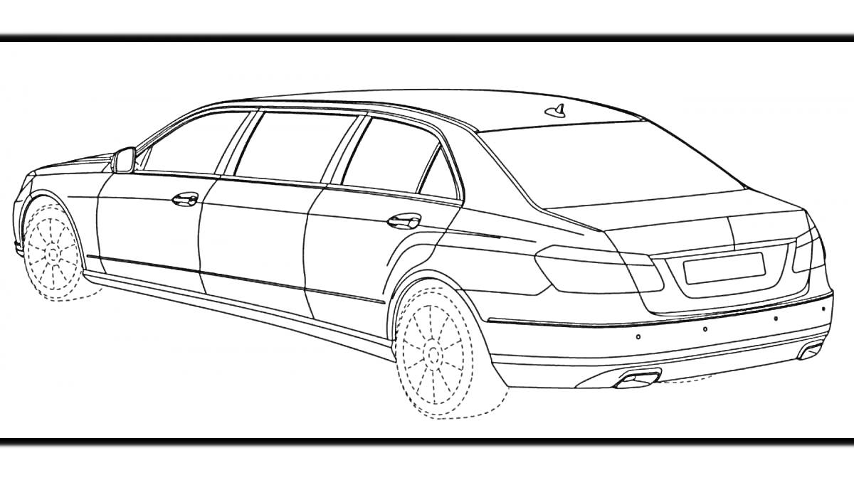 На раскраске изображено: Лимузин, Maybach, Роскошный автомобиль, Транспорт