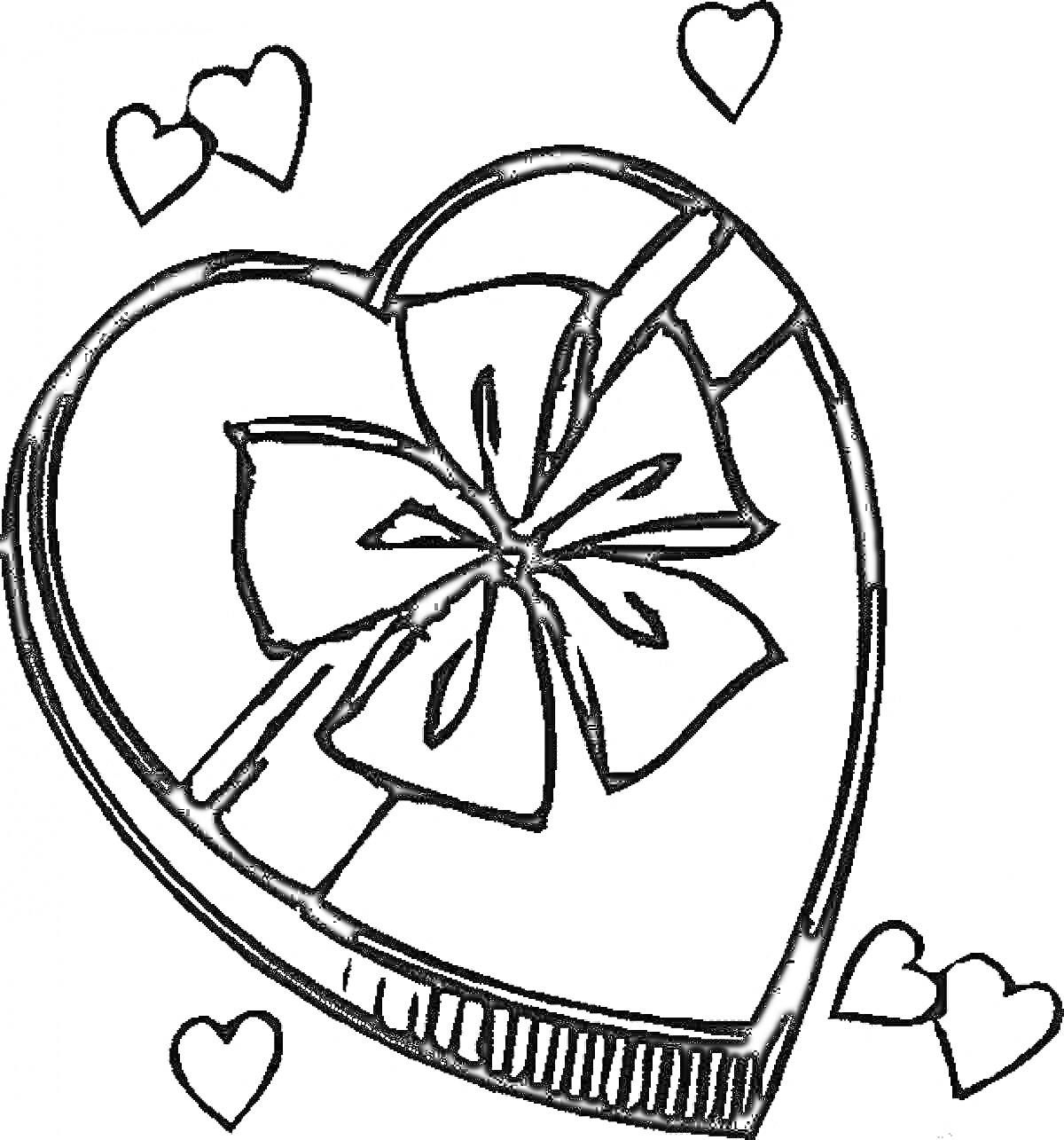 На раскраске изображено: Сердце, Бантик, Ленточка, Сердечки, Любовь, Праздник