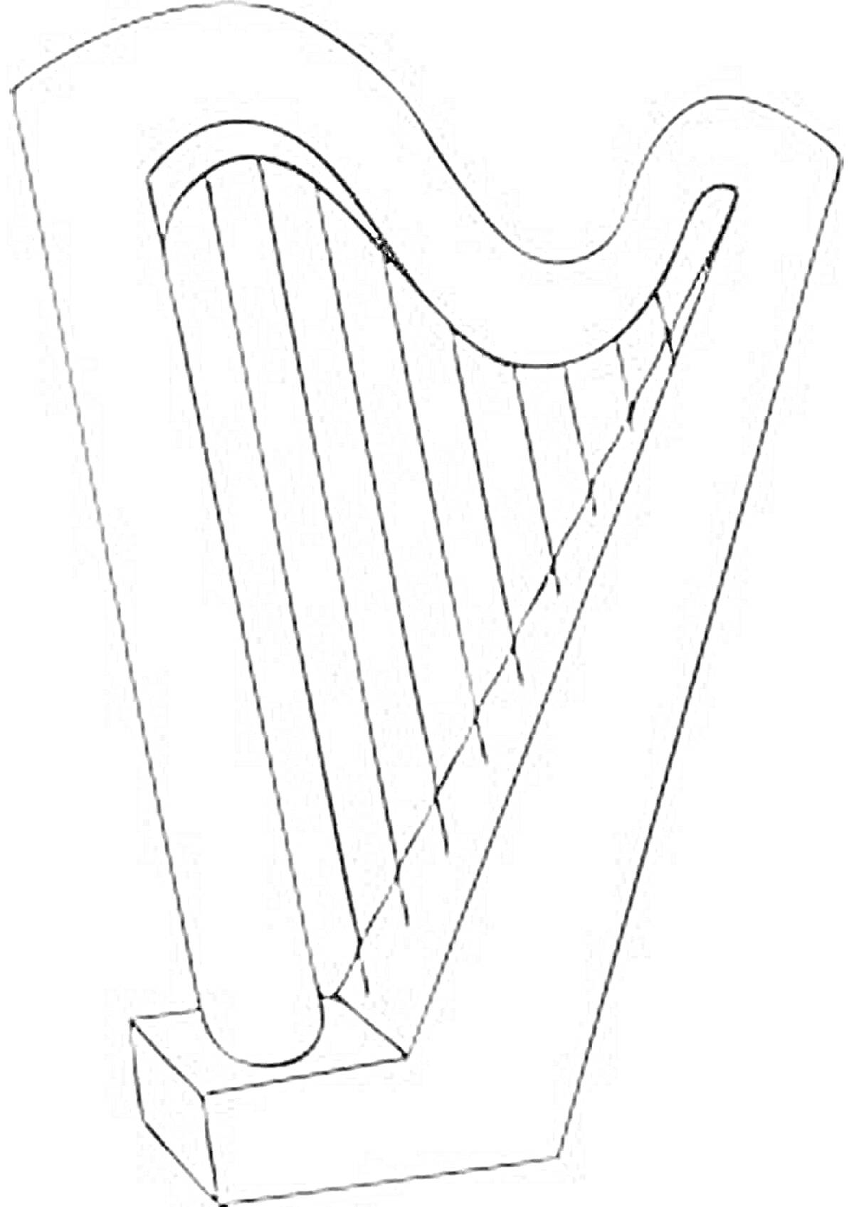 Раскраска Контур арфы с натянутыми струнами