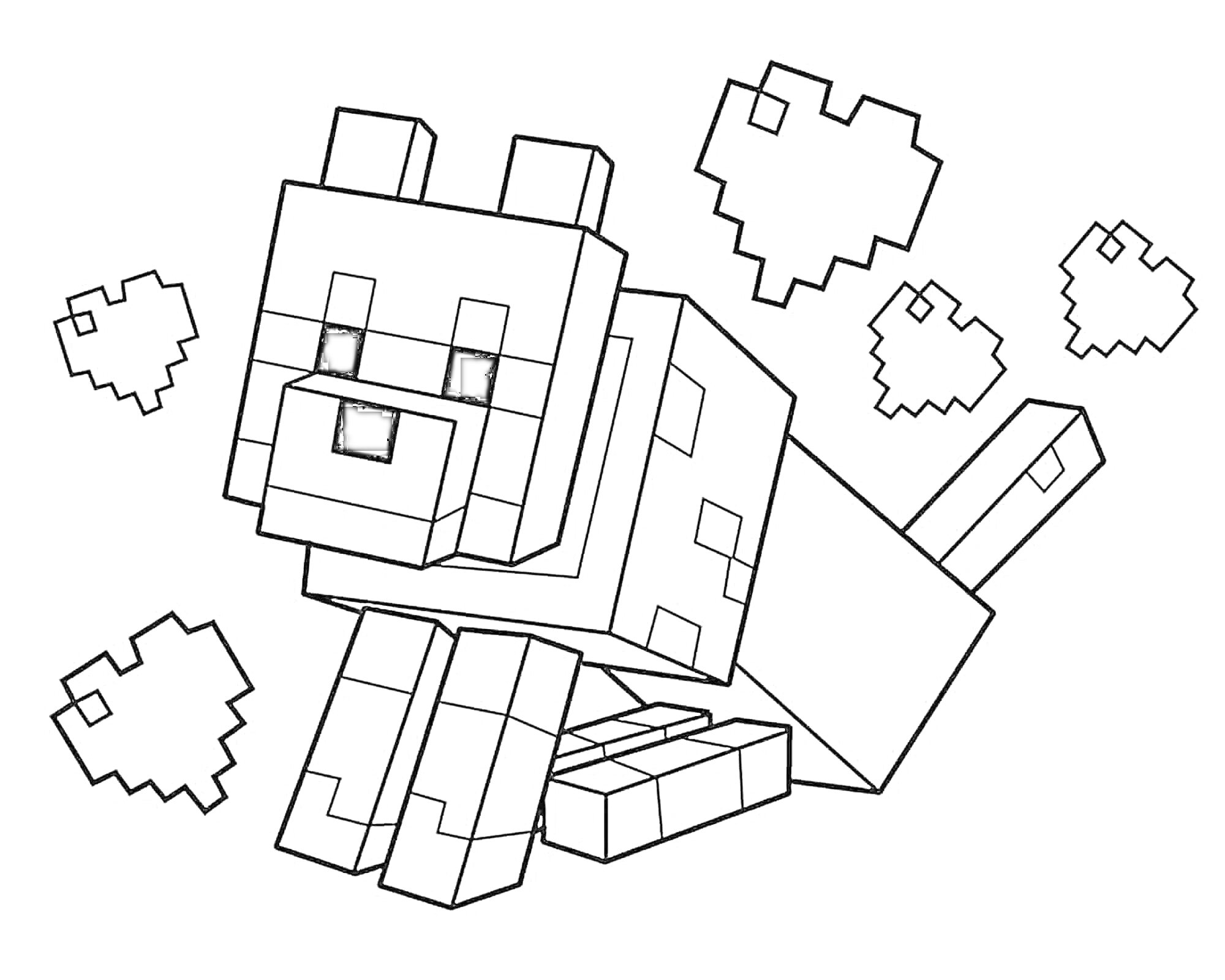 На раскраске изображено: Minecraft, Собака, Пиксельный стиль, Для мальчиков, Для детей, 8 лет