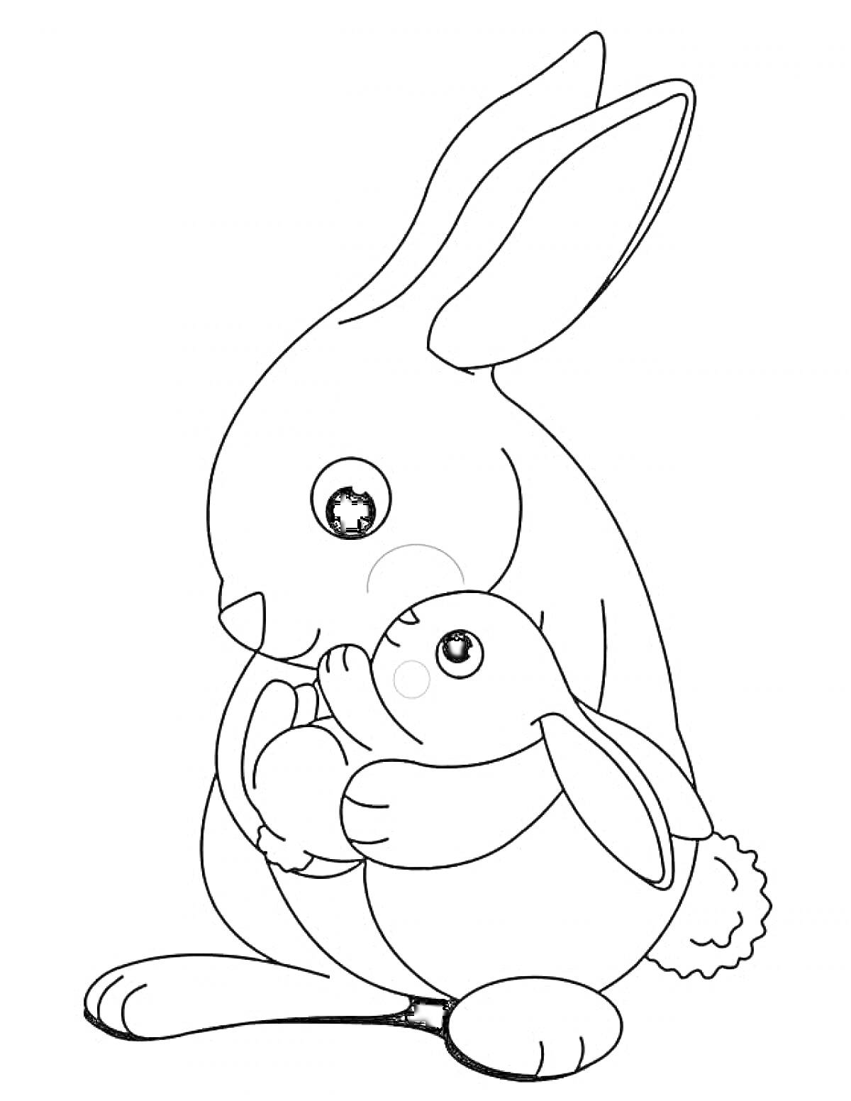 Раскраска Мама-кролик обнимает детеныша