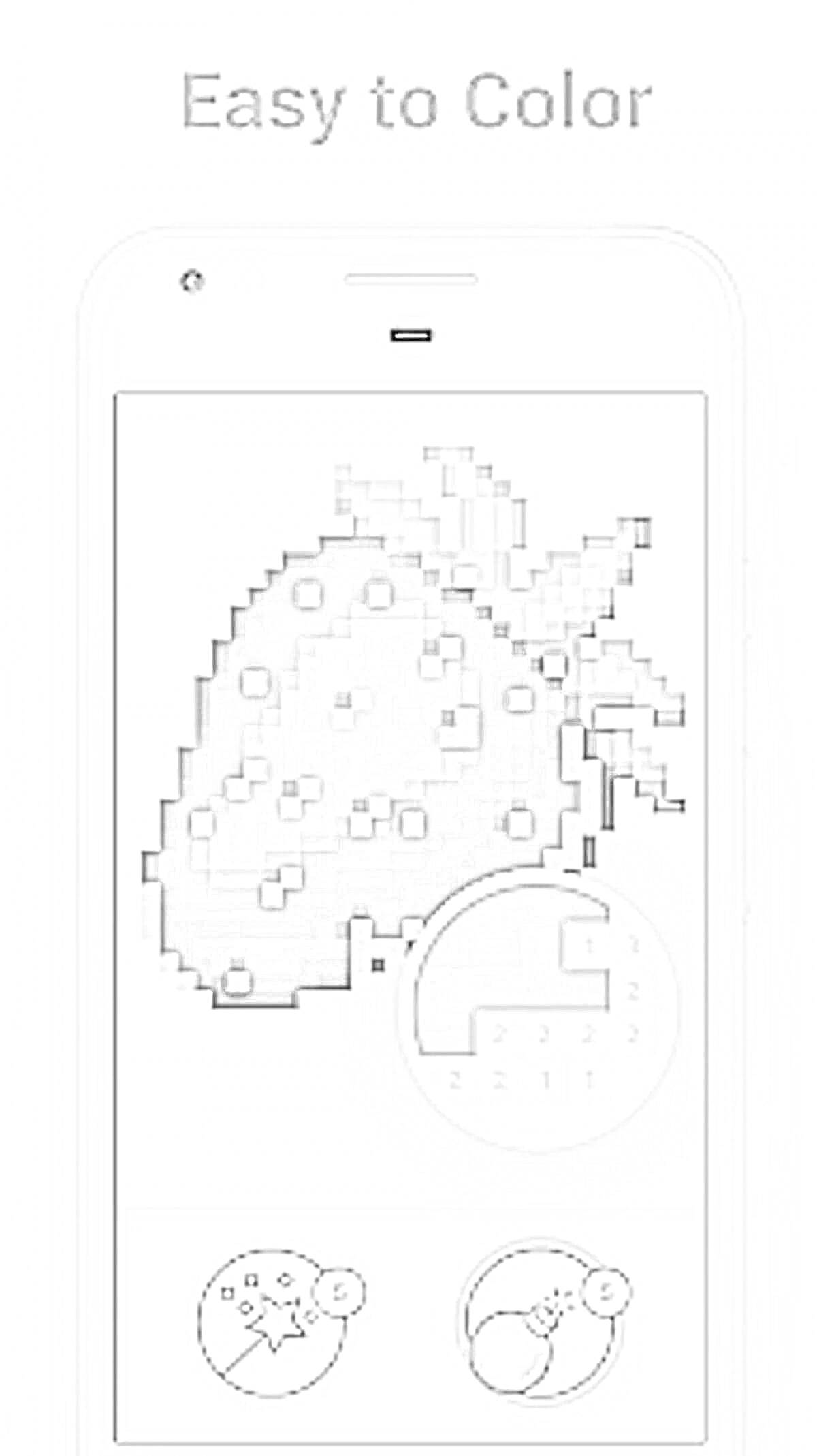 Раскраска Раскраска по номерам на экране телефона с пиксельным изображением клубники