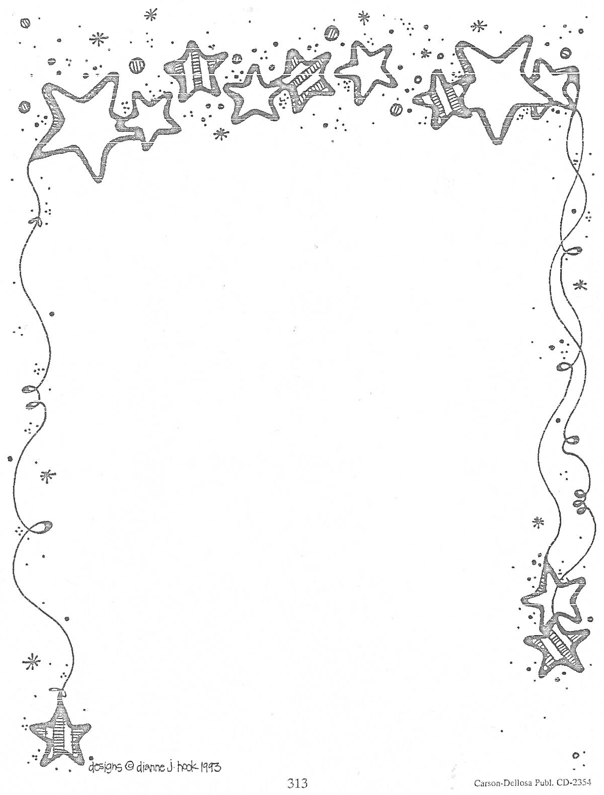 Раскраска Новогодняя рамка для текста с звездами, лентами и точками
