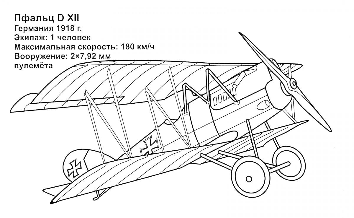 Самолет Pfalz D XII, Германия 1918 г., одноместный истребитель.