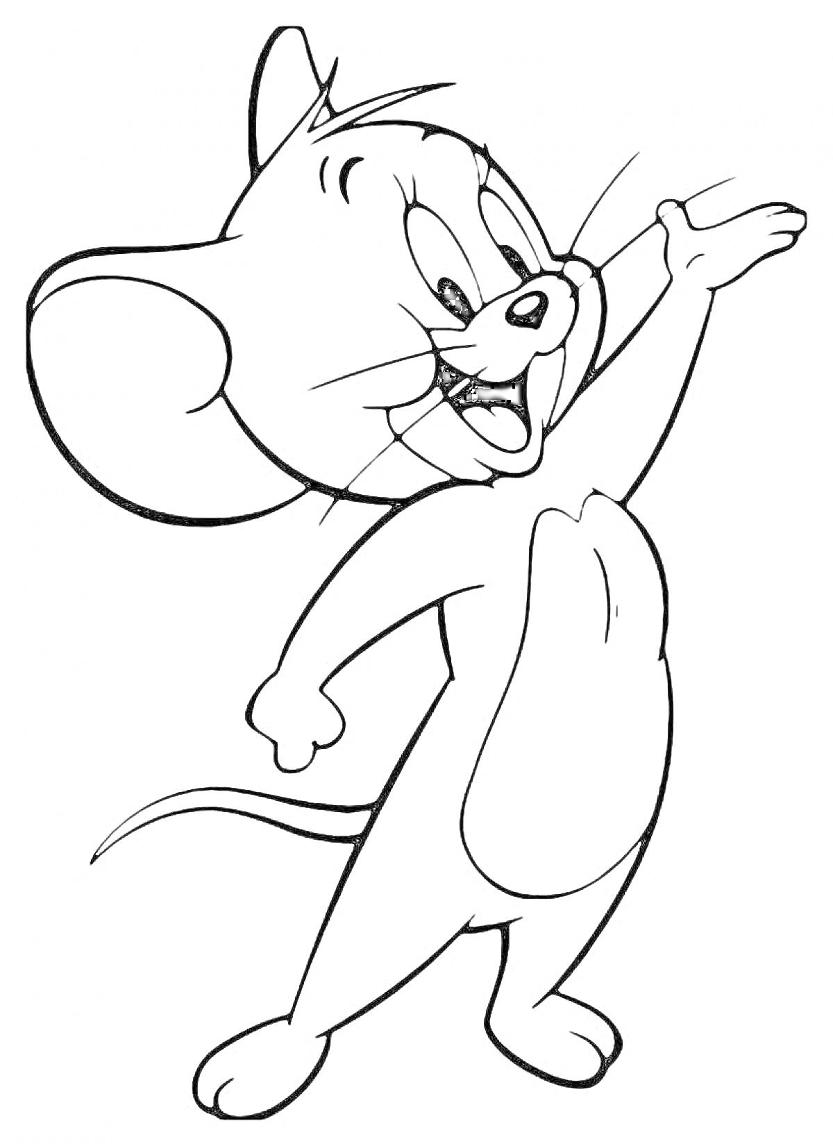 Раскраска Веселая мышь с поднятой рукой