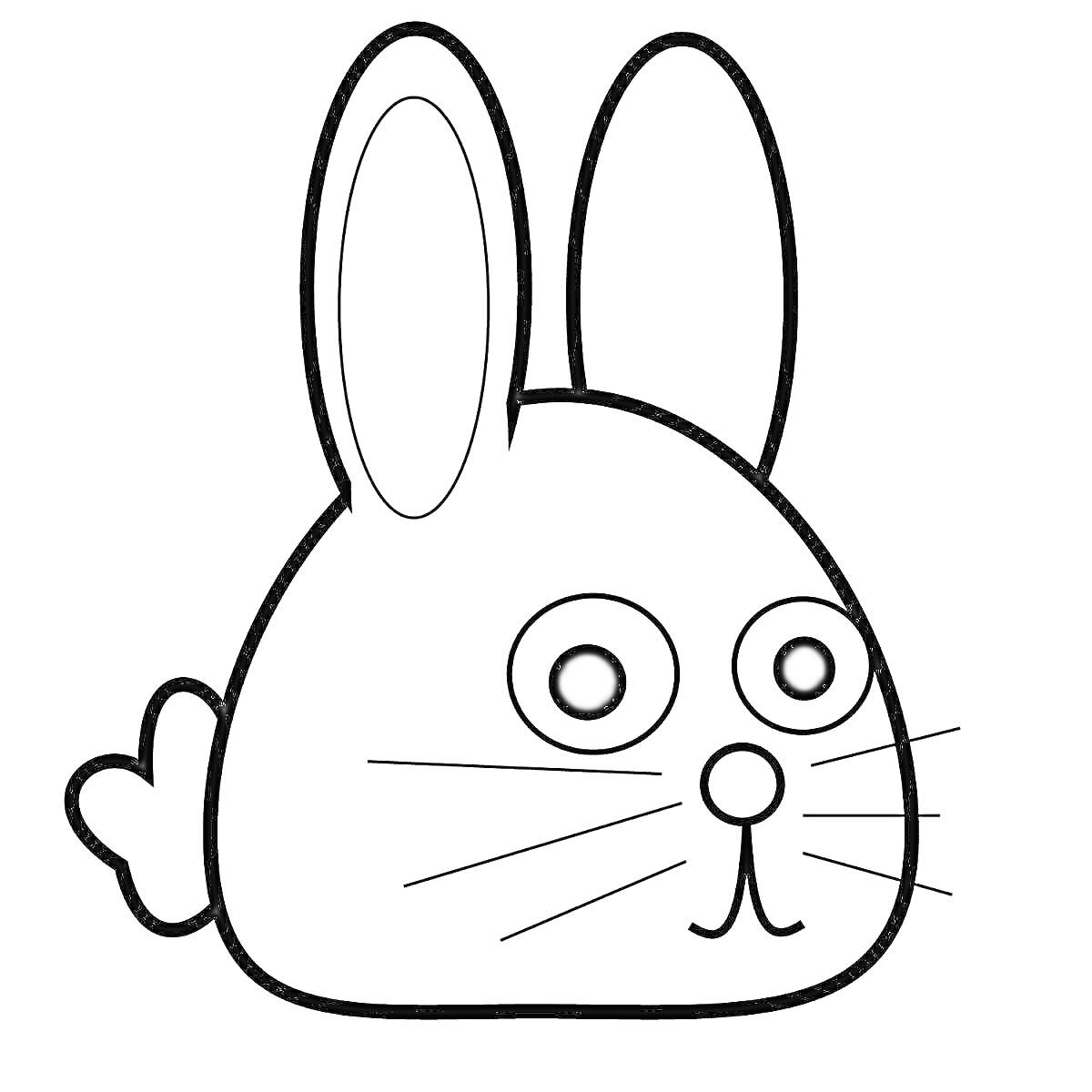 Раскраска Голова милого зайчика с большими ушами и хвостиком