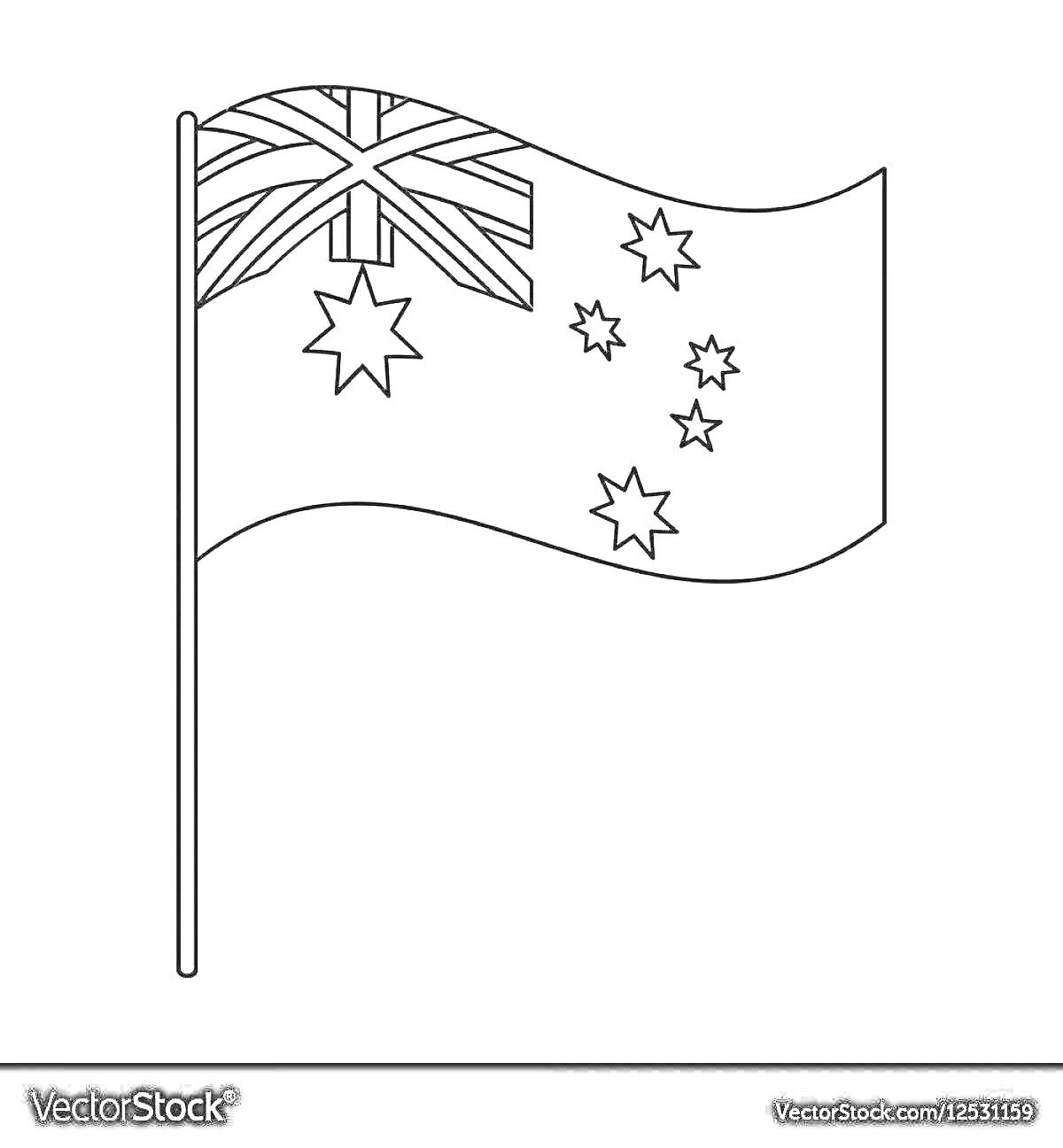 На раскраске изображено: Флаг, Австралия, Южный крест, Звезды