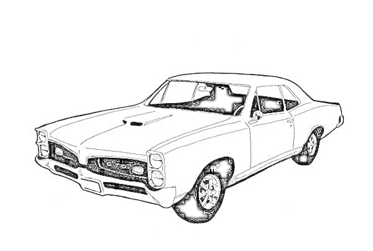 Раскраска Pontiac GTO, классический автомобиль, передний и боковой вид