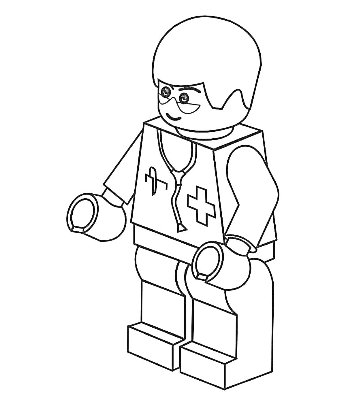 На раскраске изображено: Лего, Врач, Стетоскоп, Очки, Медицинская униформа, Медик