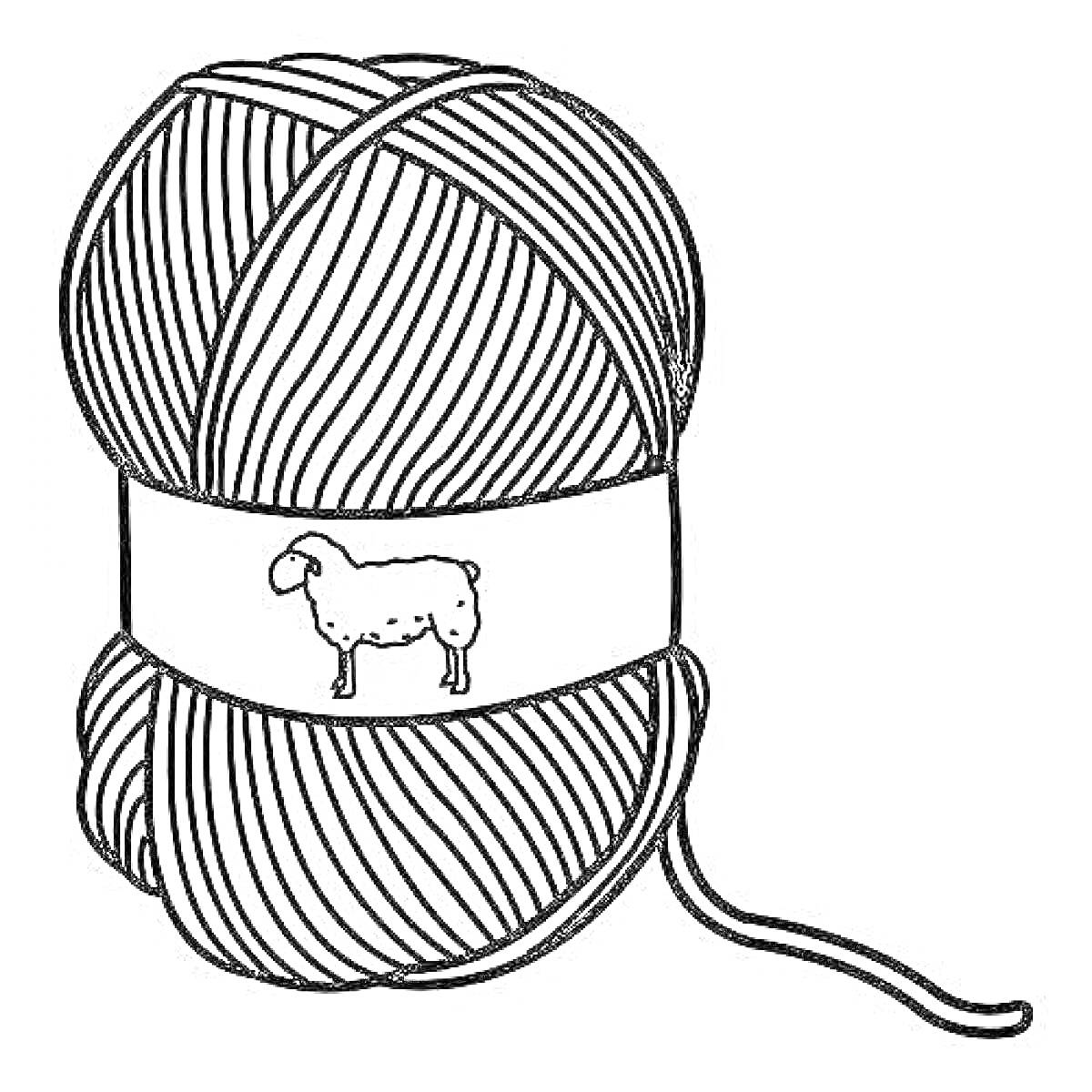 Раскраска Клубок ниток с этикеткой и изображением овцы