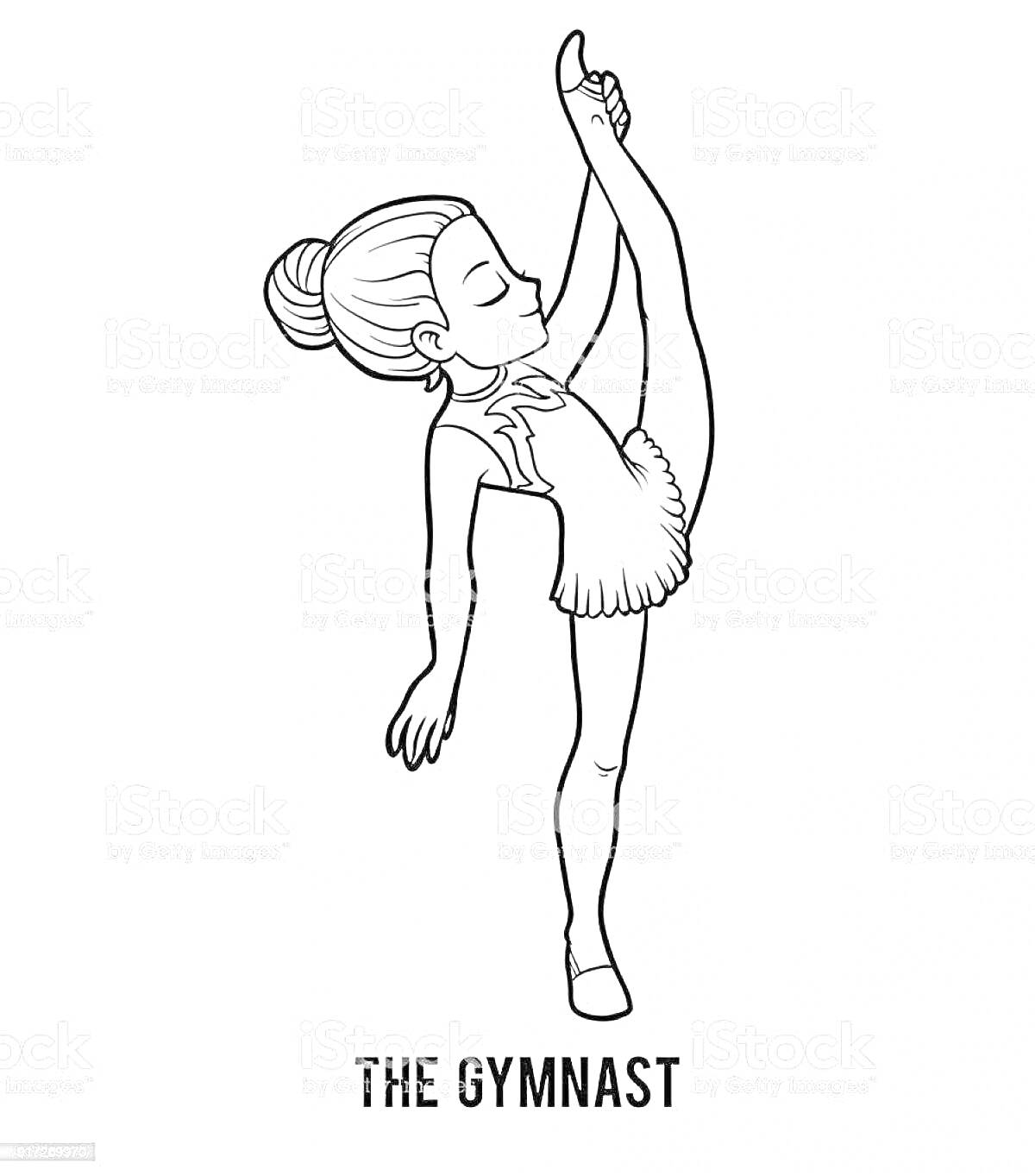 На раскраске изображено: Гимнастика, Девочка, Спорт, Упражнения