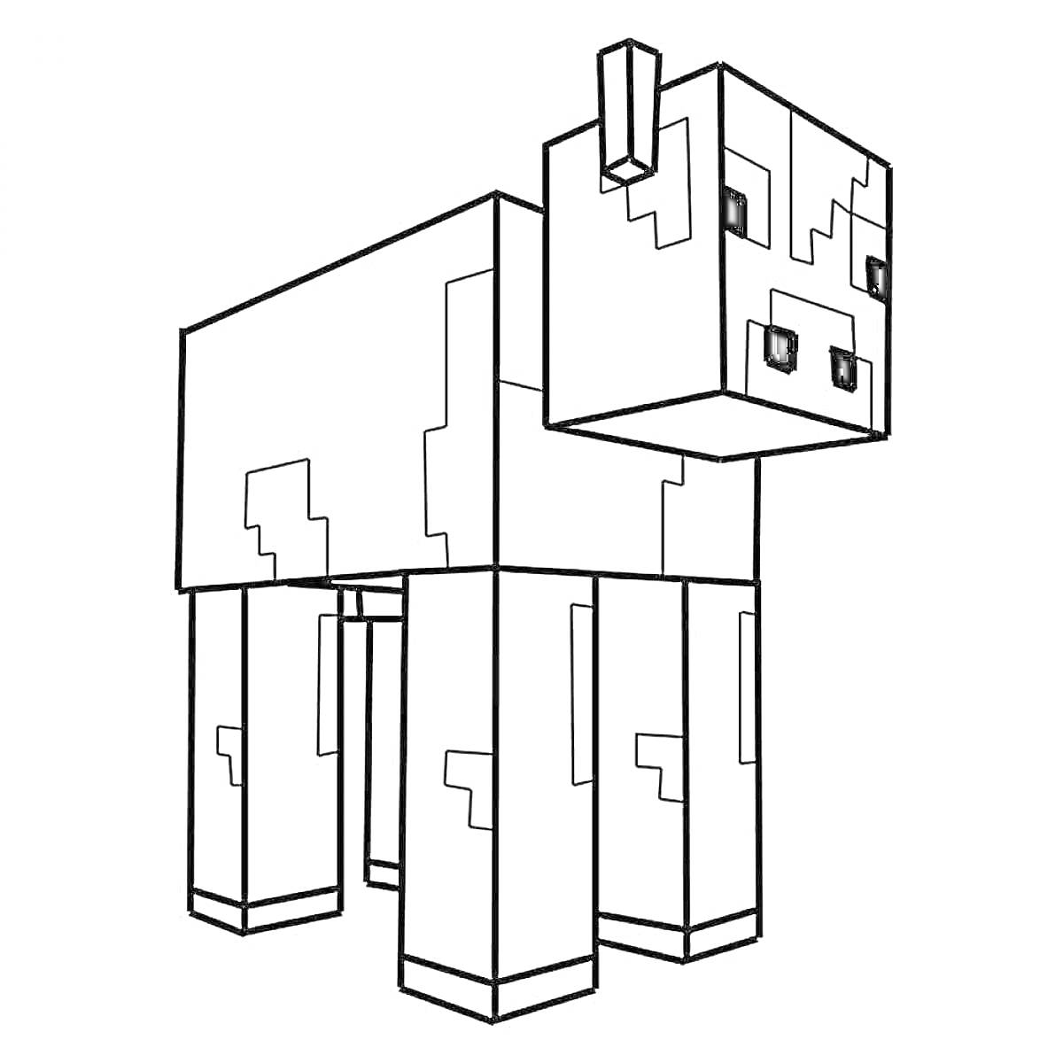 На раскраске изображено: Корова, Майнкрафт, Игра