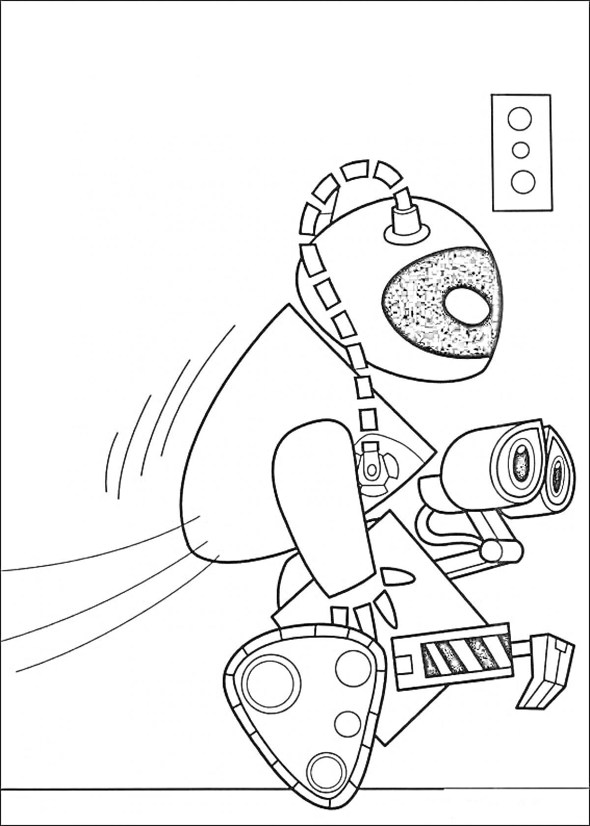 Валли и робот-спутник возле двери с кнопками