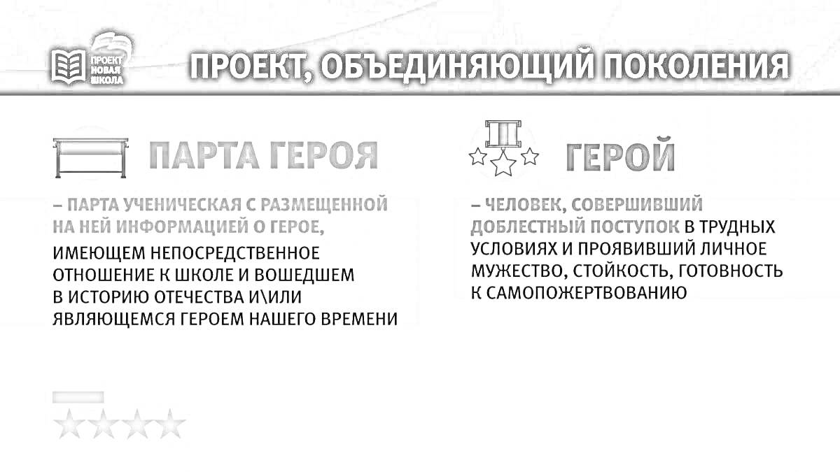 Раскраска Проект, объединяющий поколения - парта героя, герой