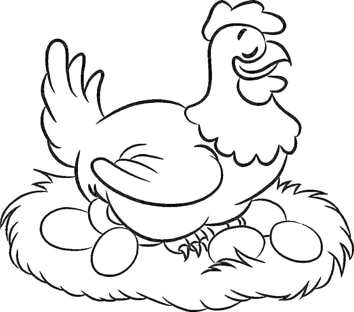 Раскраска Курица на гнезде с яйцами