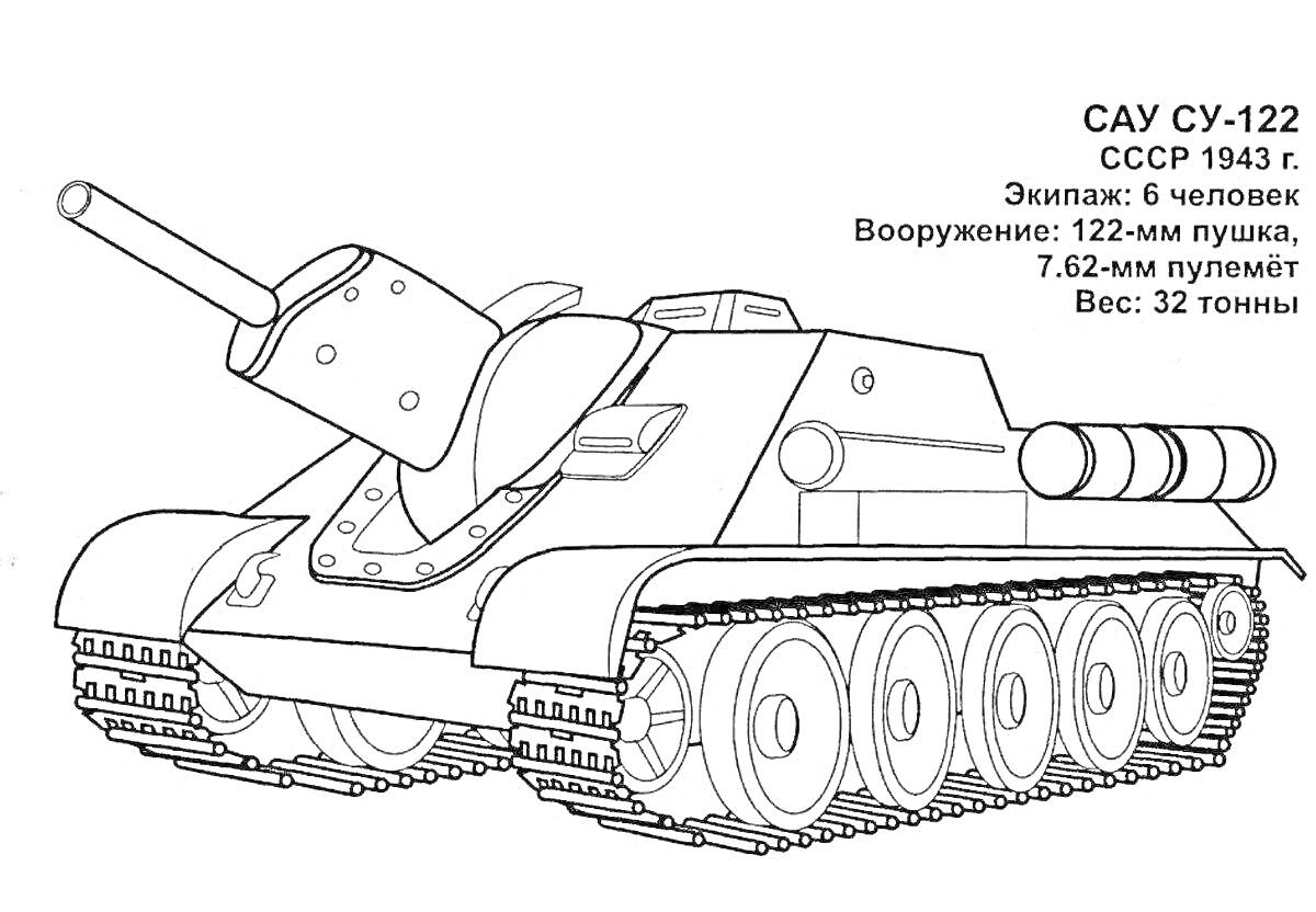 Раскраска - Самоходная артиллерийская установка САУ СУ-122