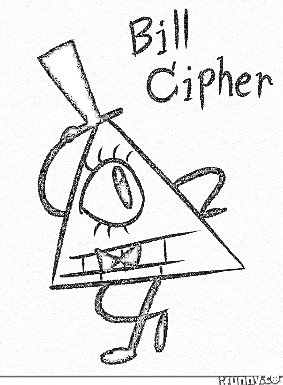 Раскраска Билл Шифр в цилиндре с одним глазом и палочкой