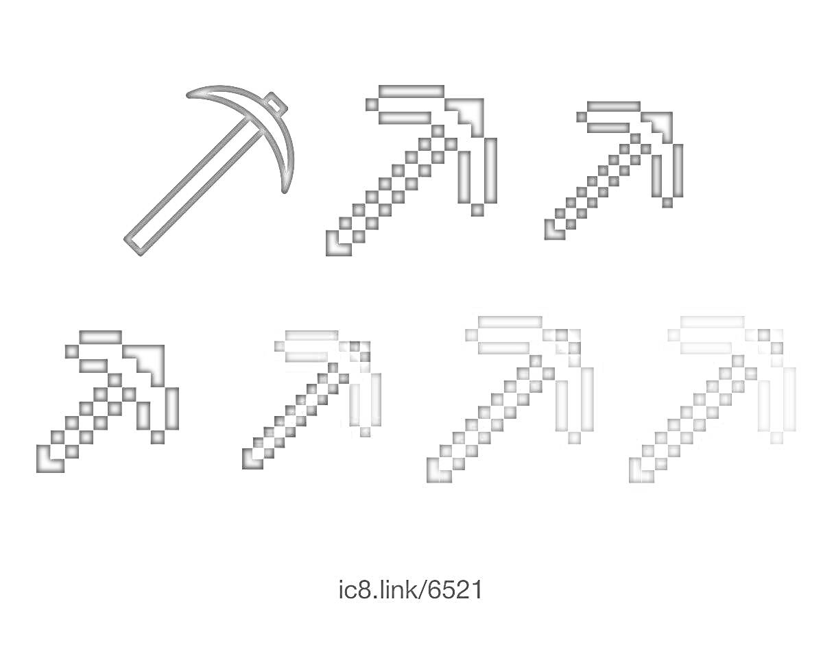 На раскраске изображено: Кирка, Minecraft, Пиксель-арт, Инструмент, Детализированное изображение
