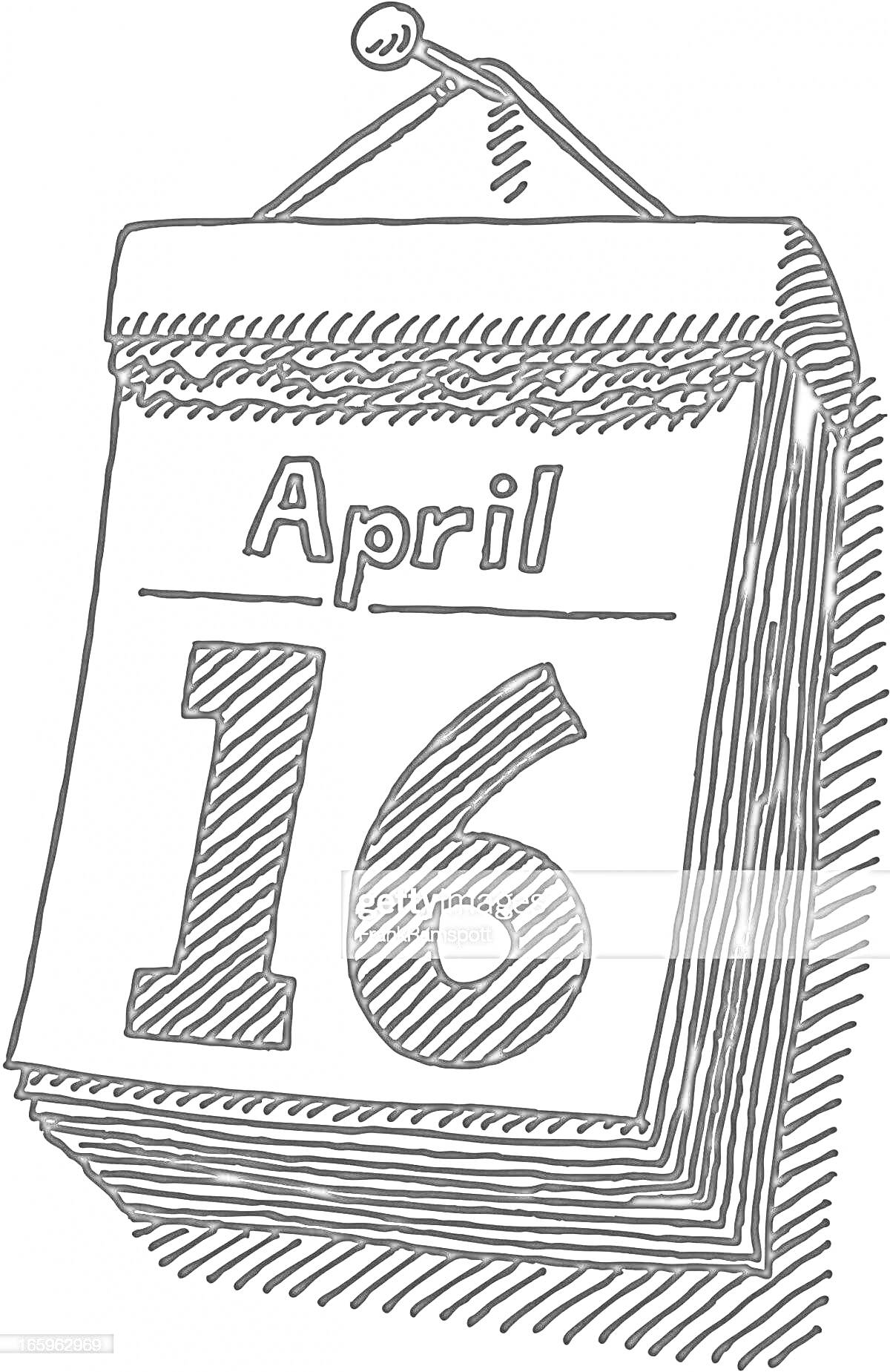 На раскраске изображено: Календарь, Отрывной календарь, Дата, Апрель, 16, Иллюстрация