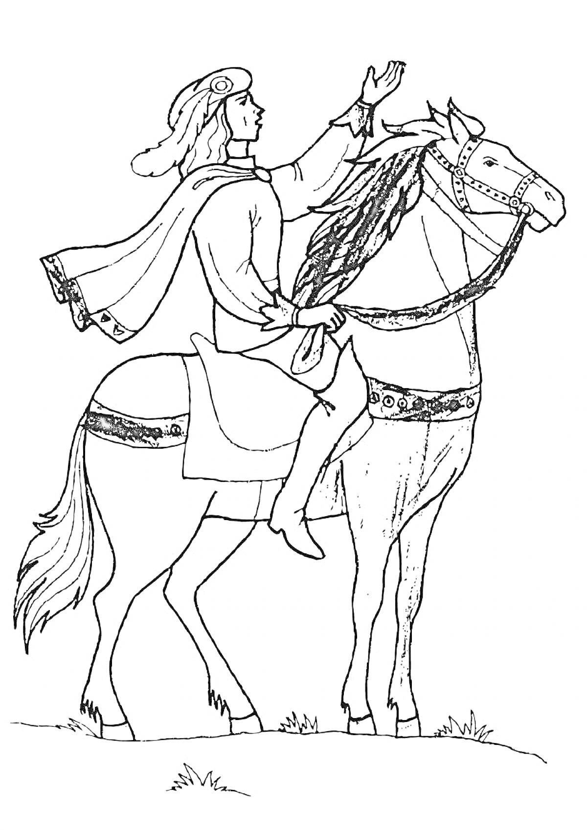 Раскраска Всадник на лошади с поднятой рукой