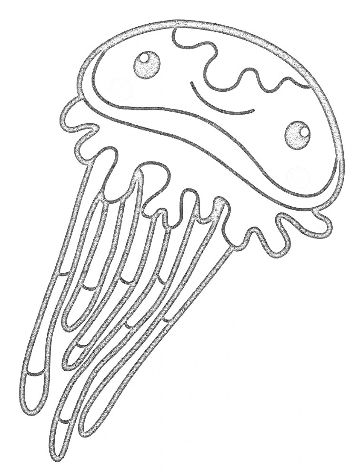 Раскраска Медуза с улыбающимся лицом и длинными щупальцами
