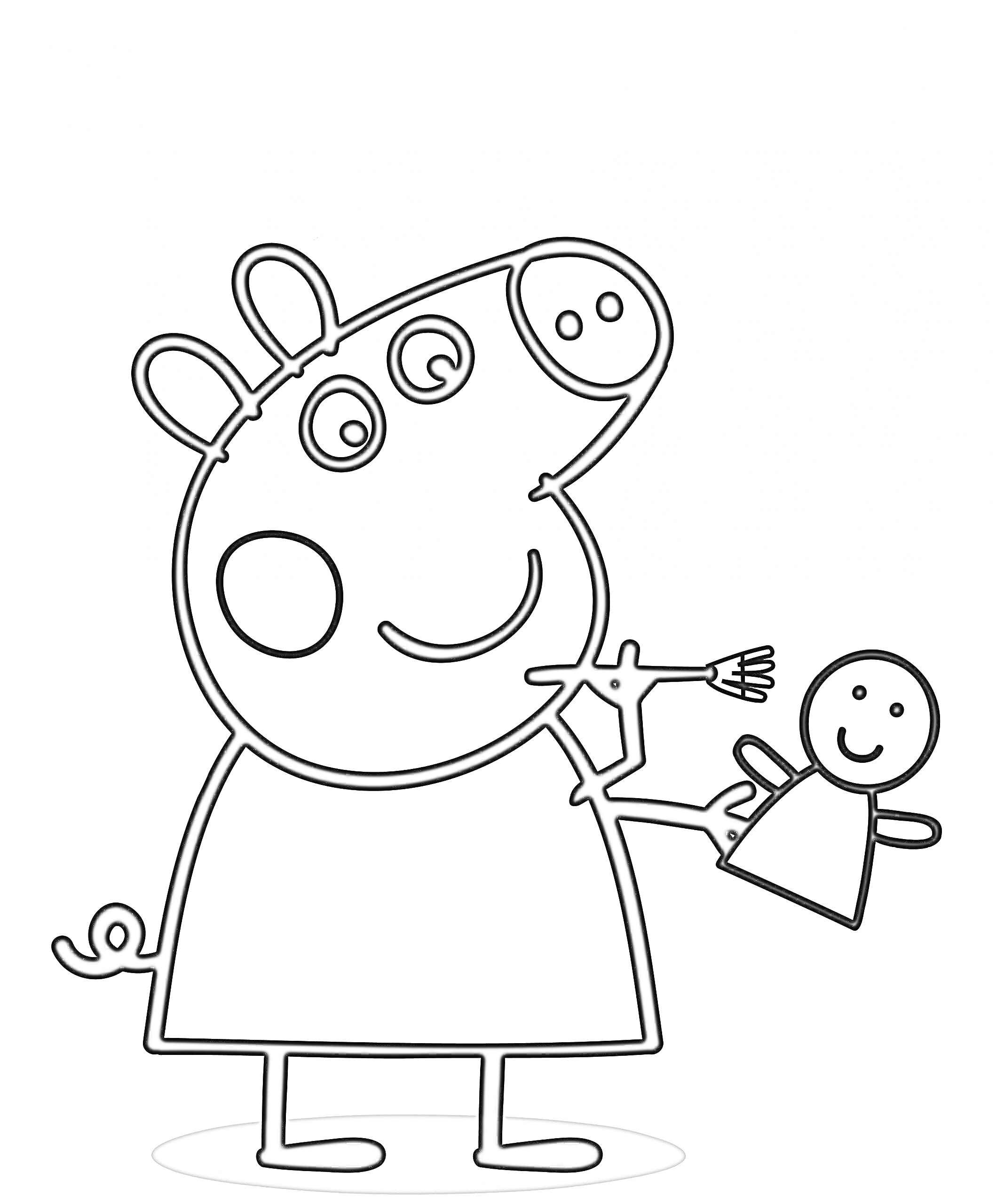 Раскраска Свинка Пеппа держит куклу