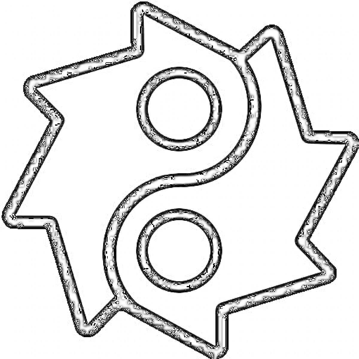 Раскраска Yin-Yang знак с угловатыми гранями и двумя кругами