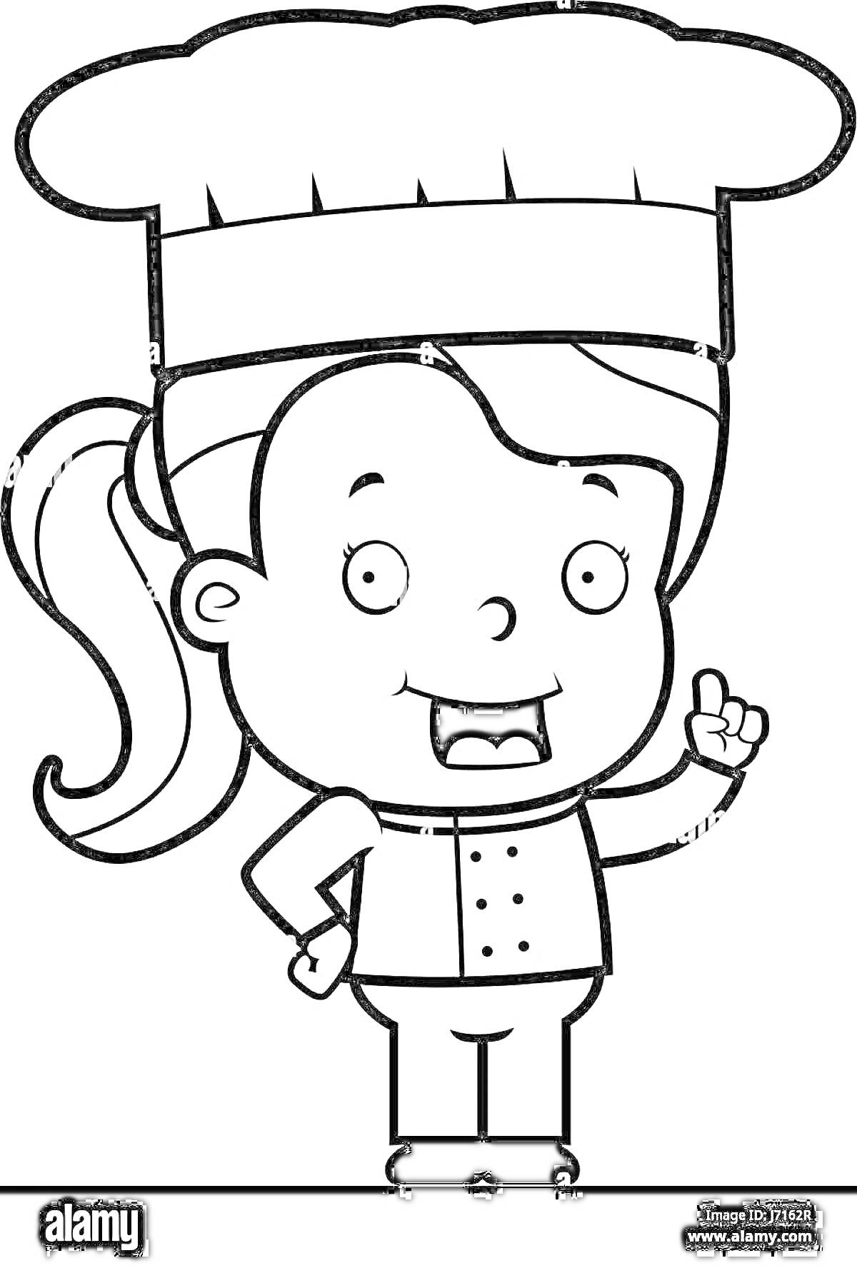 Раскраска Дети-повар в большой поварской шляпе, показывающий жест 