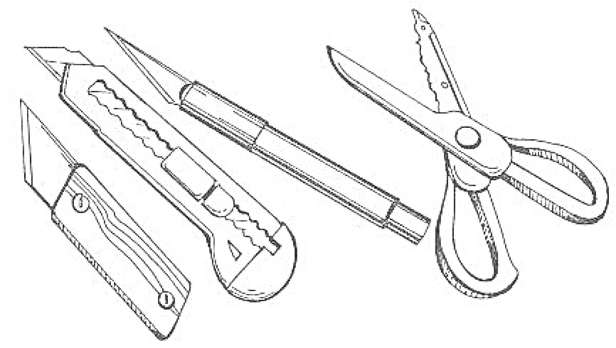 На раскраске изображено: Опасные предметы, Ножницы, Канцелярия