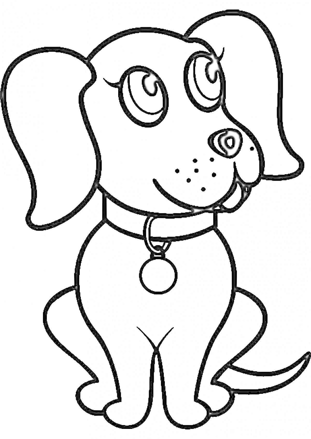 На раскраске изображено: Собака, Медальон, Животные, Для детей, Контурные рисунки, Из мультфильмов