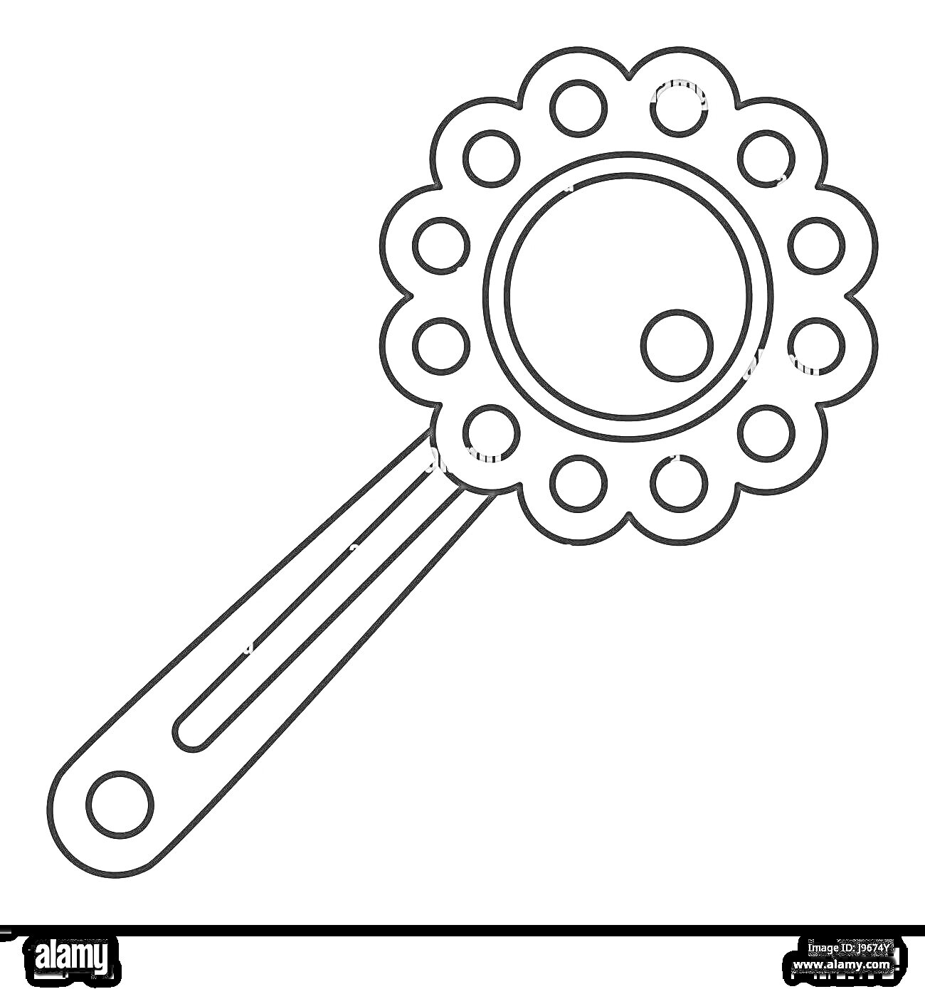 Раскраска Погремушка для детей с круглой ручкой и украшением в виде колечек