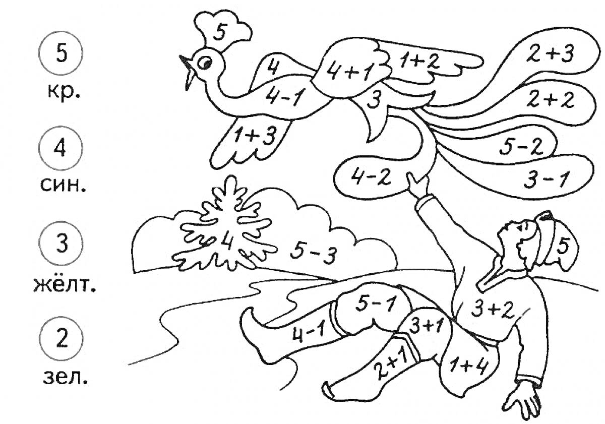 Раскраска Птица и мужчина с математическими задачами