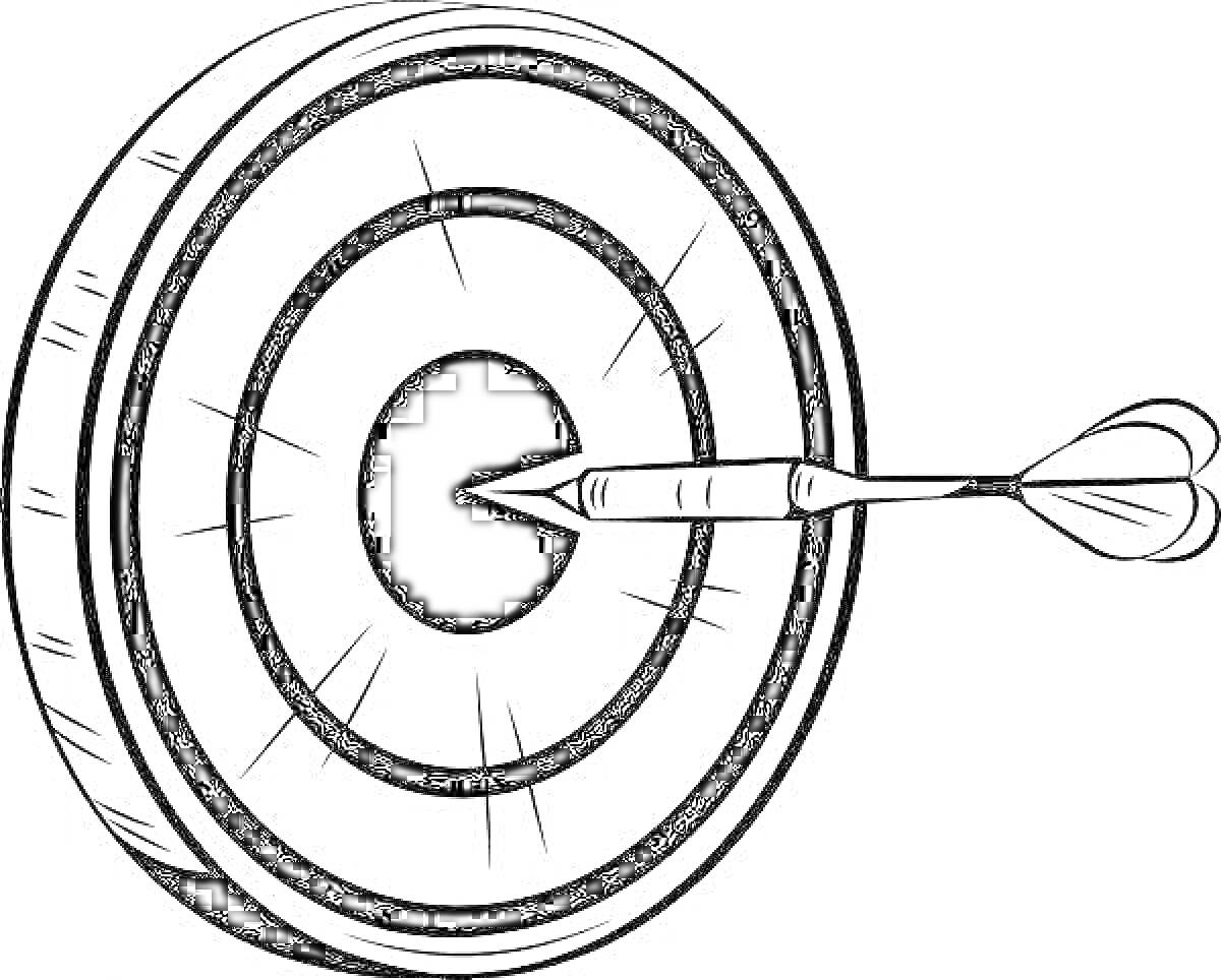 Раскраска мишень для дартса с дротиком в центре