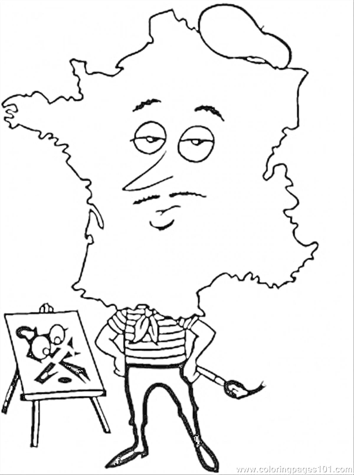 Карта Франции в образе художника с кистью и мольбертом.