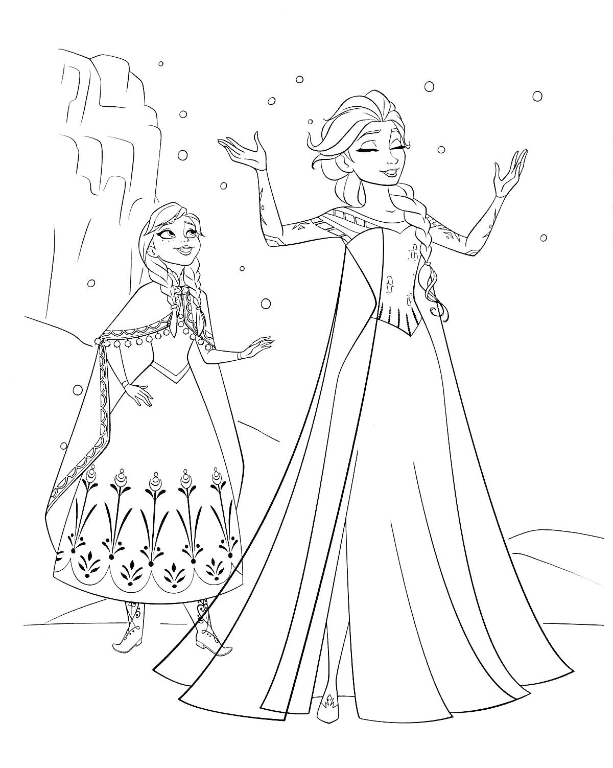 Эльза и Анна среди снега и ледяных скал