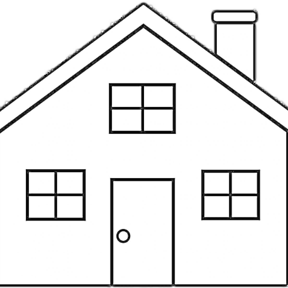 На раскраске изображено: Дом, Окна, Дверь, Труба